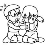 tranh tô màu nobita và xuka đáng yêu